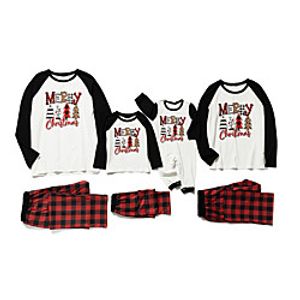 Family Look Christmas Pajamas Plaid Christmas pattern Letter Print White Long Sleeve Daily Matching Outfits miniinthebox