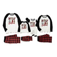 Family Look Christmas Pajamas Plaid Christmas pattern Letter Print White Long Sleeve Daily Matching Outfits miniinthebox - thumbnail