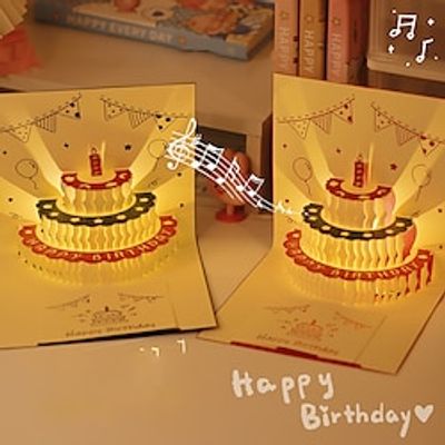 Music Lighting Ins Birthday Gift Creativity Cute Little Bear Greeting Card Three-Dimensional Greeting Card 3d Cake Blessing Card Letter miniinthebox