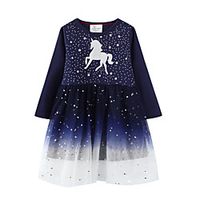 Kids Little Girls' Dress Unicorn A Line Dress Mesh Print Black Cotton Midi Long Sleeve Casual Sweet Dresses Fall Regular Fit 2-8 Years miniinthebox - thumbnail