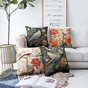 Floral Bird Double Side Pillow Cover 1PC Soft Decorative Square Cushion Case Pillowcase for Bedroom Livingroom Sofa Couch Chair miniinthebox