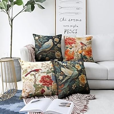 Floral Bird Double Side Pillow Cover 1PC Soft Decorative Square Cushion Case Pillowcase for Bedroom Livingroom Sofa Couch Chair miniinthebox