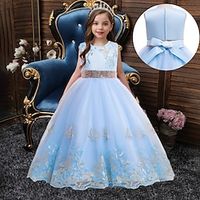 Kids Girls' Party Dress Solid Color Short Sleeve Graduation Pegeant Lace Daily Princess Beautiful Cotton Maxi Party Dress Spring Fall Winter 2-13 Years claret Rose Gold Pink Lightinthebox - thumbnail