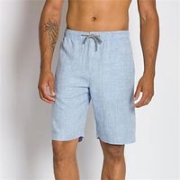 Men's Linen Shorts Summer Shorts Beach Shorts Pocket Drawstring Elastic Waist Plain Comfort Breathable Knee Length Holiday Vacation Beach Linen Cotton Blend Hawaiian Boho Blue Beige Lightinthebox