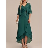 Women's Two Piece Dress Set Party Dress Lace Dress Party Wedding Guest Fashion Elegant Ruffle Patchwork Long Dress Maxi Dress V Neck Half Sleeve Plain Regular Fit Green Fall Winter S M L XL XXL Lightinthebox - thumbnail