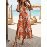 Women's Split Crew Neck Long Dress Maxi Dress Short Sleeve Summer Lightinthebox