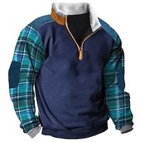 Men's Sweatshirt Quarter Zip Sweatshirt Navy Blue Half Zip Plaid Patchwork Sports  Outdoor Daily Holiday Streetwear Casual Thin fleece Fall  Winter Clothing Apparel Hoodies Sweatshirts  Lightinthebox - thumbnail