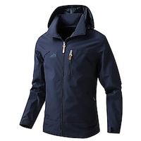 Men's Lightweight Jacket Hoodie Jacket Hiking Jacket Outdoor Daily Wear Warm Fall Winter Plain Fashion Streetwear Hooded Regular Black Khaki Army Green Dark Blue Grey Jacket Lightinthebox - thumbnail