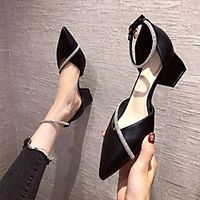 Women's Heels Pumps Pointed Toe Booties Ankle Boots Synthetics Lace-up Solid Colored Almond Black / Booties / Ankle Boots miniinthebox - thumbnail