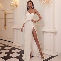 A-Line Evening Gown Sparkle  Shine Dress Formal Wedding Court Train Sleeveless One Shoulder Polyester with Sequin Slit 2023 Lightinthebox - thumbnail