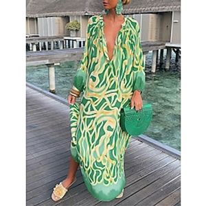 Women's Casual Sweater Dress Shift Sweater Dress Swing Sweater Dress Long Sweater Dress Maxi Sweater Dress Green Long Sleeve Abstract Print Winter Fall Spring Deep V Fashion Daily Loose Fit 2023 S M L miniinthebox