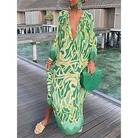 Women's Casual Sweater Dress Shift Sweater Dress Swing Sweater Dress Long Sweater Dress Maxi Sweater Dress Green Long Sleeve Abstract Print Winter Fall Spring Deep V Fashion Daily Loose Fit 2023 S M L miniinthebox - thumbnail
