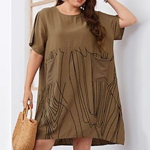 Women's Plus Size A Line Dress Geometric V Neck Short Sleeve Spring Summer Casual Knee Length Dress Causal Vacation Dress Lightinthebox