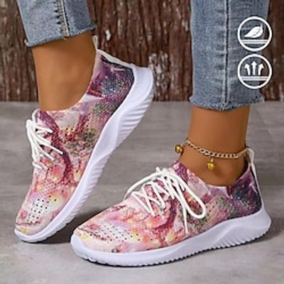 Women's Art Floral Watercolor Oil Painting Graphic Print Lightweight and Soft Lace-up Fly Knit Sneakers Lightinthebox Women's Art Floral Watercolor Oil Painting Graphic Print Lightweight and Soft Lace-up Fly Knit Sneakers Lightinthebox