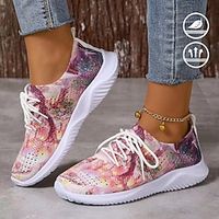Women's Art Floral Watercolor Oil Painting Graphic Print Lightweight and Soft Lace-up Fly Knit Sneakers Lightinthebox - thumbnail