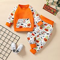 2 Pieces Baby Unisex Active Casual  Daily Dinosaur Animal Patchwork Print Long Sleeve Regular Clothing Set Orange Lightinthebox - thumbnail