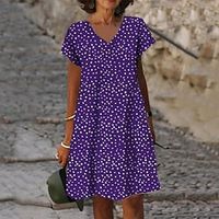 Women's Shift Dress Short Mini Dress White Purple Wine Navy Blue Short Sleeve Polka Dot Print Spring Summer V Neck Casual Vacation 2022 S M L XL XXL 3XL miniinthebox - thumbnail