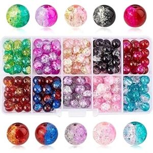 200pcs 8mm Crackle Glass Beads 10 Color Round Lampwork Beads Bracelet Beads Crackle Bead Crystal Beads for Beading Friendship Bracelet Mother's Day Jewelry Making Christmas Tree Ornament Lightinthebox