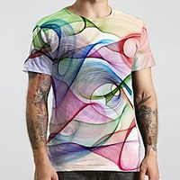 Men's Unisex Tee T shirt 3D Print Graphic Prints Geometry Plus Size Print Short Sleeve Casual Tops Basic Designer Big and Tall Rainbow Lightinthebox - thumbnail