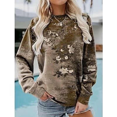 Women's Sweatshirt Pullover Basic Blue Purple Brown Floral Casual Round Neck Long Sleeve S M L XL 2XL 3XL Lightinthebox