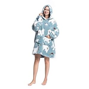 Kid's Adults' Oversized Hoodie Blanket Wearable Blanket With Pocket Bear Dinosaur Zebra Character Onesie Pajamas Flannel Cosplay For Men and Women Boys and Girls Carnival Animal Sleepwear Cartoon Lightinthebox