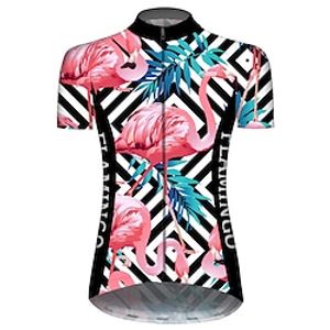 21Grams Women's Short Sleeve Cycling Jersey Summer BluePink Stripes Flamingo Floral Botanical Bike Jersey Top Mountain Bike MTB Road Bike Cycling UV Resistant Breathable Quick Dry Sports Clothing miniinthebox