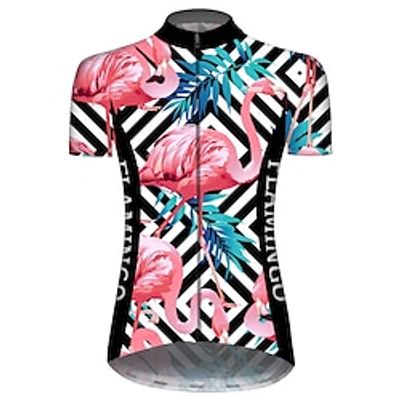21Grams Women's Short Sleeve Cycling Jersey Summer BluePink Stripes Flamingo Floral Botanical Bike Jersey Top Mountain Bike MTB Road Bike Cycling UV Resistant Breathable Quick Dry Sports Clothing miniinthebox