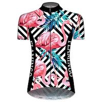 21Grams Women's Short Sleeve Cycling Jersey Summer BluePink Stripes Flamingo Floral Botanical Bike Jersey Top Mountain Bike MTB Road Bike Cycling UV Resistant Breathable Quick Dry Sports Clothing miniinthebox - thumbnail
