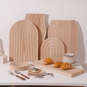 Beech Pallet Coffee Table Trays for Living Room Cookie Dish charcuterie Serving Tray Fruit Serving Wooden Tray Water Ripple Board Bread Cheese Wood Plate Dessert Cup Make Tea Wavy Lightinthebox