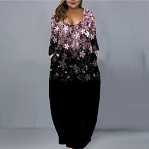 Women's Plus Size Casual Dress Floral V Neck Long Sleeve Fall Winter Casual Maxi long Dress Causal Daily Dress Lightinthebox