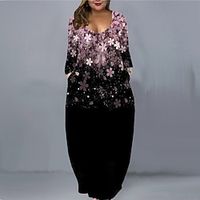 Women's Plus Size Casual Dress Floral V Neck Long Sleeve Fall Winter Casual Maxi long Dress Causal Daily Dress Lightinthebox - thumbnail