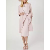 Two Piece Mother of the Bride Dress Wedding Guest Elegant Petite Jewel Neck Knee Length Stretch Chiffon 34 Length Sleeve with Split Front Ruching Solid Color 2023 Lightinthebox - thumbnail