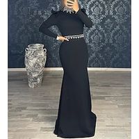 Mermaid Black Dress Evening Gown Elegant Dress Formal Masquerade Floor Length Long Sleeve High Neck  Stretch Fabric with Rhinestone 2023 Lightinthebox - thumbnail