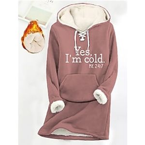 Women's Hoodie Sweatshirt Pullover Sherpa Fleece Lined Letter Warm Fuzzy Drawstring Front Pocket Print Pink Blue Gray Casual Sports Hoodie Long Sleeve Top Micro-elastic Fall  Winter Lightinthebox