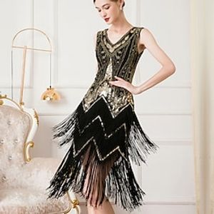 The Great Gatsby Charleston Roaring 20s 1920s Cocktail Dress Vintage Dress Flapper Dress Prom Dress Women's Sequins Tassel Fringe Costume Vintage Cosplay Event  Party Festival Sleeveless Dress Lightinthebox