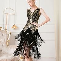 The Great Gatsby Charleston Roaring 20s 1920s Cocktail Dress Vintage Dress Flapper Dress Prom Dress Women's Sequins Tassel Fringe Costume Vintage Cosplay Event  Party Festival Sleeveless Dress Lightinthebox - thumbnail