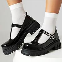 Women's Flats Mary Jane Daily Buckle Flat Heel Closed Toe Fashion Microbial Leather PU Ankle Strap Black Lightinthebox