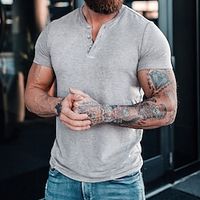 Men's T shirt Tee Henley Shirt Tee Short Sleeve Shirt Tee Top Plain Henley Street Vacation Short Sleeve Button-Down Clothing Apparel Fashion Designer Basic Lightinthebox