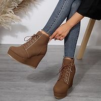 Women's Boots Platform Boots Combat Boots Plus Size Party Club Booties Ankle Boots Winter Lace-up Chunky Heel Wedge Heel Round Toe Vintage Fashion Luxurious Walking Faux Leather Lace-up Solid Color miniinthebox - thumbnail