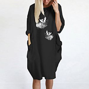 Women's T Shirt Dress Tee Dress Knee Length Dress Blue Yellow Fuchsia Gray Green White Black Long Sleeve Animal Spring Summer Round Neck Casual Oversized 2021 S M L XL XXL 3XL 4XL 5XL miniinthebox