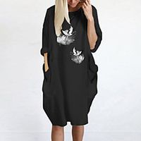 Women's T Shirt Dress Tee Dress Knee Length Dress Blue Yellow Fuchsia Gray Green White Black Long Sleeve Animal Spring Summer Round Neck Casual Oversized 2021 S M L XL XXL 3XL 4XL 5XL miniinthebox - thumbnail