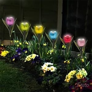 Garden Tulip Flower Shape Led Solar Powered Waterproof Tube Lawn Lights Decoration For Yard Outdoor Party Supplies miniinthebox
