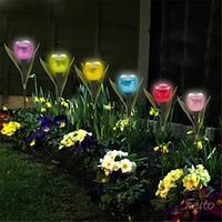 Garden Tulip Flower Shape Led Solar Powered Waterproof Tube Lawn Lights Decoration For Yard Outdoor Party Supplies miniinthebox - thumbnail