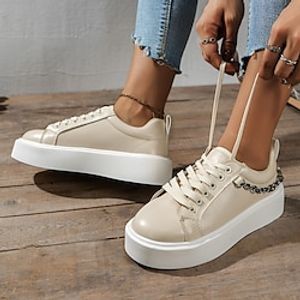 Women's Sneakers Plus Size Flat Heel Round Toe PU Leather Lace-up Beige Lightinthebox