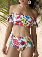 Sexy Floral Printed Word Shoulder Tankini Sets