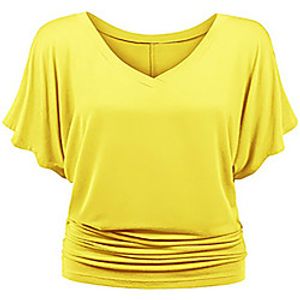 Women's T shirt Solid Colored V Neck Tops Cotton White Black Red miniinthebox