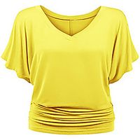 Women's T shirt Solid Colored V Neck Tops Cotton White Black Red miniinthebox - thumbnail