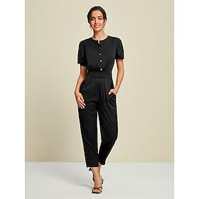 Satin Elastic Waist Black Satin Jumpsuit