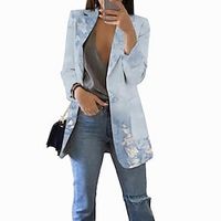 Women's Blazer Office Street Work Spring Fall Regular Coat Regular Fit Breathable Stylish Formal Style Modern Style Jacket Long Sleeve Floral with Pockets Print Blue Lightinthebox - thumbnail