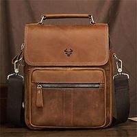 Men's Crossbody Bag Shoulder Bag Messenger Bag Nappa Leather Cowhide Daily Zipper Light Brown Coffee miniinthebox